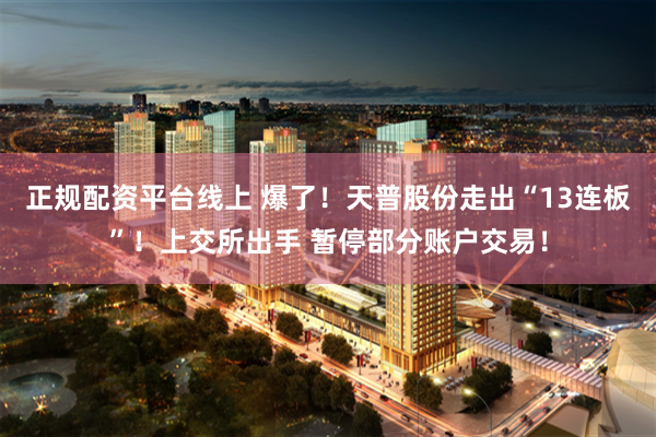正规配资平台线上 爆了!天普股份走出“13连板”!上交所出手 暂停部分账户交易!