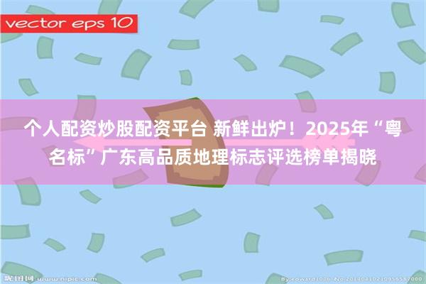 个人配资炒股配资平台 新鲜出炉！2025年“粤名标”广东高品质地理标志评选榜单揭晓