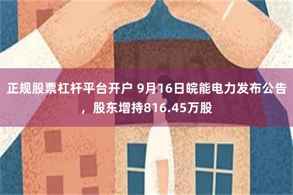 正规股票杠杆平台开户 9月16日皖能电力发布公告，股东增持816.45万股