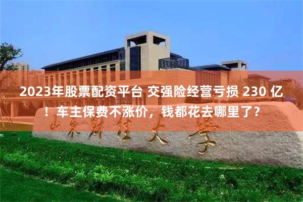 2023年股票配资平台 交强险经营亏损 230 亿！车主保费不涨价，钱都花去哪里了？